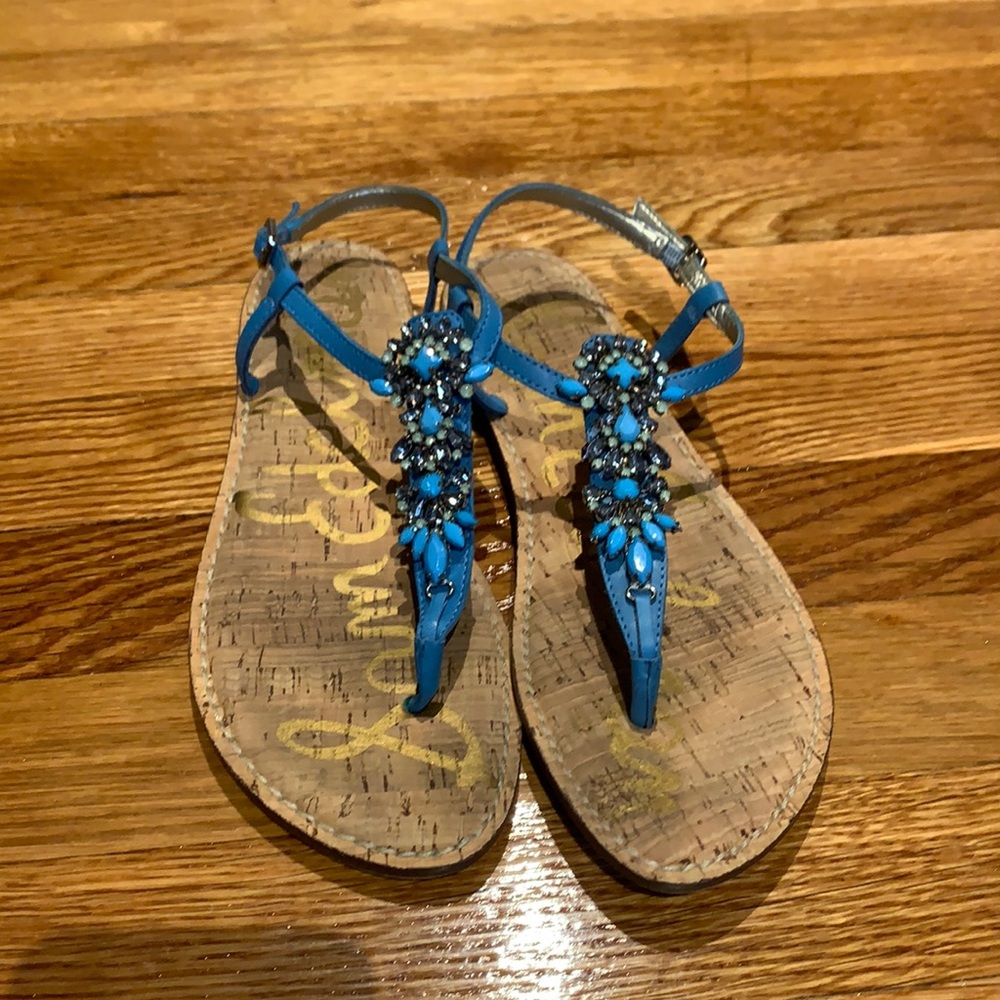 Sam Edelman Blue Jewel T-Strap Sandals